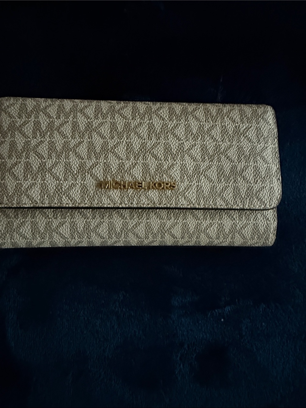 Michael Kors Beige Monogram Continental Card Holder with Gold Logo
